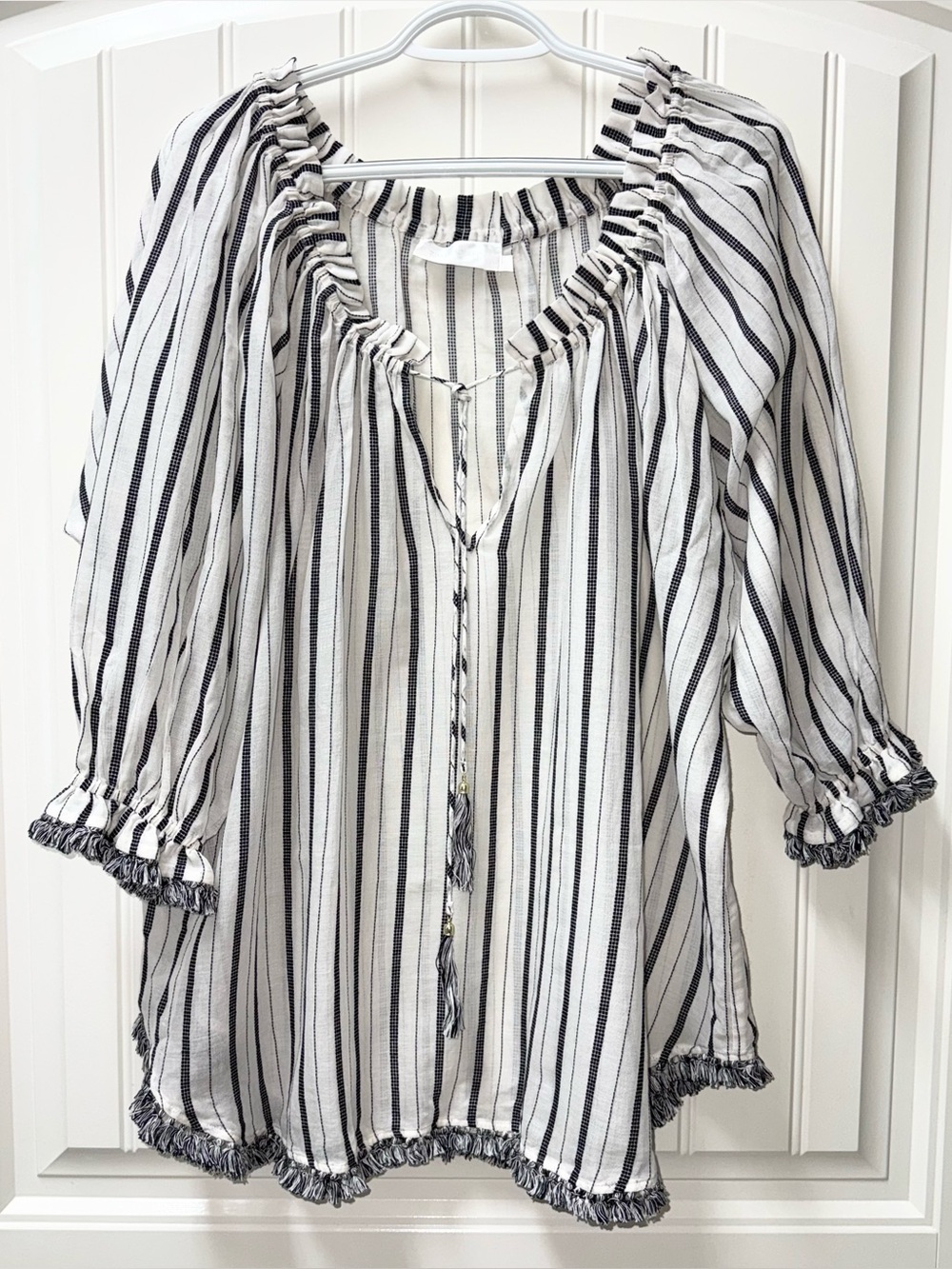 LN WOMENS Sz 2 OVERSIZED ZIMMERMANN AERIAL STRIPED SHIRT TOP BLOUSE TASSLES